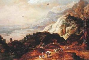 A Mountainous Landscape with Figures and Mules