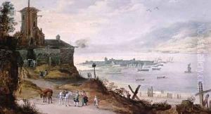 Hillside Town overlooking a Harbour by Josse de Momper