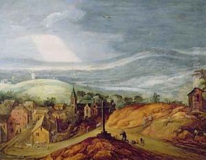 Rural Landscape with a Pilgrim Kneeling Before the Roadside