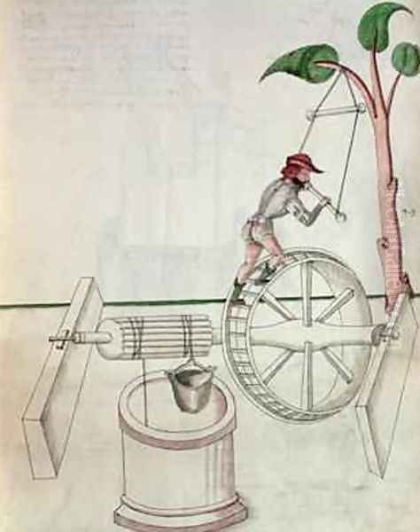 Man Putting into Motion a Wheel-Driven Well - view 1