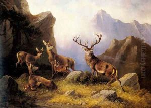 Deer in a Mountainous Landscape by Moritz Muller