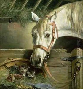 Horse and kittens 1890 by Moritz Muller