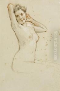 Female Nude With Arms Behind Her Head by Paul Cesar Helleu