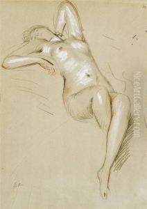 Female Nude In Reclining Pose by Paul Cesar Helleu