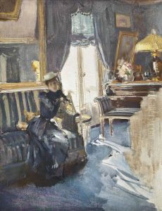 An Elegant Lady In A Sunlit Interior by Paul Cesar Helleu