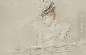 Portrait Presume De Madame Helleu Au Chapeau by Paul Cesar Helleu