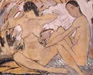 Two Women Sitting 1914 by Otto Muller
