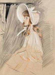 Fillette Au Chapeau Devant Unefenetre by Paul Cesar Helleu