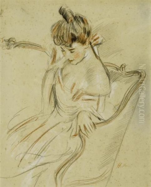 Woman Seated On Sofa - view 1