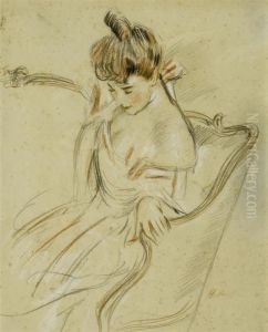 Woman Seated On Sofa by Paul Cesar Helleu