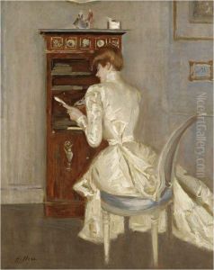 Madame Helleu A Son Bureau Dans Le Salon De L'atelier Du Peintre by Paul Cesar Helleu