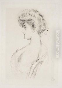 Jeune Femme De Trois-quarts Vers La Gauche, Peigne Dans Les Cheveux by Paul Cesar Helleu
