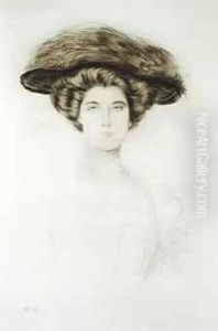 Elegante Au Chapeau De Plumes Vertes by Paul Cesar Helleu