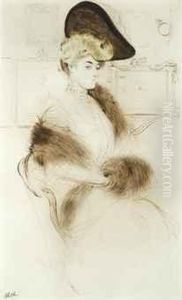 Madame Marguerite Labady, Assise, Tenant Son Manchon by Paul Cesar Helleu
