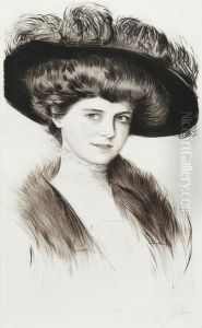 Portrait Of A Lady In A Feathered Hat by Paul Cesar Helleu