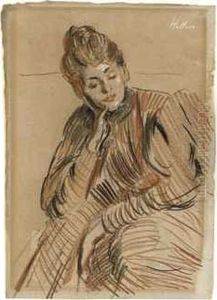 A Seated Woman, Resting On The Arm Of A Chair by Paul Cesar Helleu