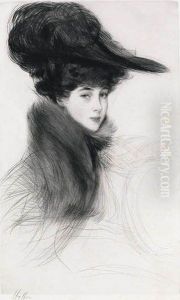 Femme Au Col De Fourure Et Au Grand Chapeau by Paul Cesar Helleu