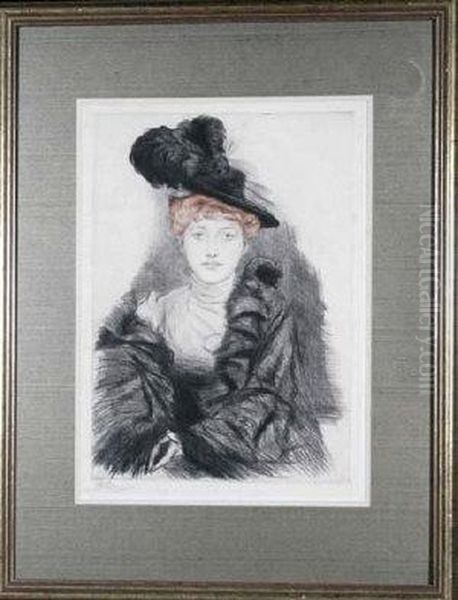 A Young Woman With A Feathered Hat - view 1