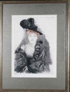 A Young Woman With A Feathered Hat by Paul Cesar Helleu