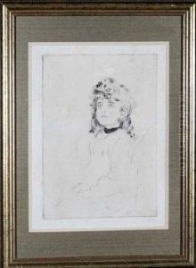 A Small Girl Wearing A Black Choker by Paul Cesar Helleu