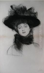 Portrait Of A Woman With Hat by Paul Cesar Helleu