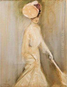 Portrait De Jeune Femme A L'ombrelle by Paul Cesar Helleu