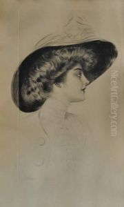 Portrait D'elegante Au Chapeau by Paul Cesar Helleu