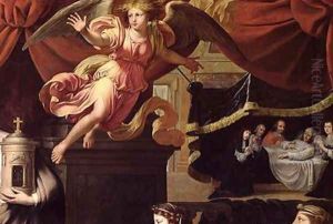 Ex-Voto to the Illness of Louis XIV 1638-1715 in Calais, July 1658 detail of an angel and Louis in his deathbed