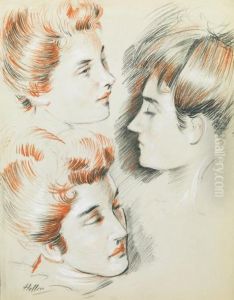 Trois Tetes De Femmes by Paul Cesar Helleu