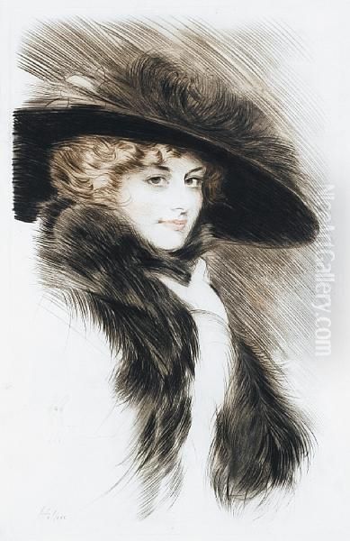 Femme Au Col De Fourrure Et Au Grand Chapeau - view 1