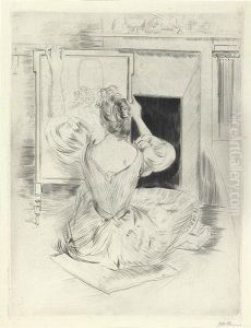 Woman Embroidering. by Paul Cesar Helleu