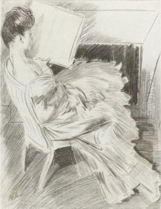 Madame Helleu Reading Near The Fireplace by Paul Cesar Helleu