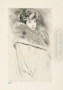 Femme Au Col De Fourrure. by Paul Cesar Helleu