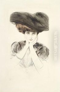 Femme Au Chapeau, Les Mains Sur Le Menton.