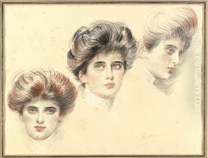 Three Head Studies Of The Artist's Daughter by Paul Cesar Helleu