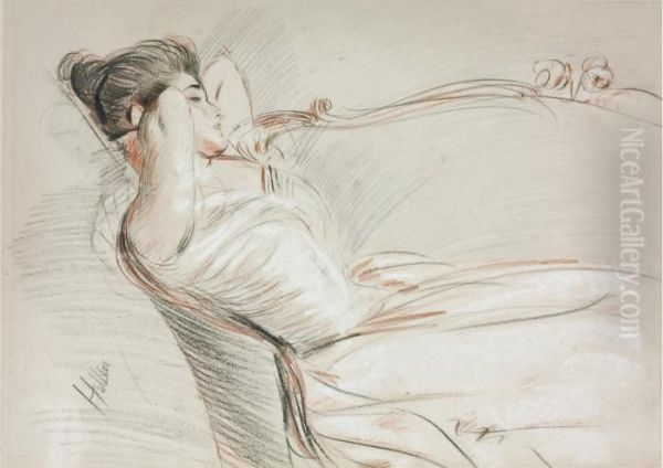 A Woman Reclining On A Sofa - view 1