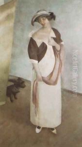 Portrait of the Artist's Wife with Pusia by Jacek Mierzejewski
