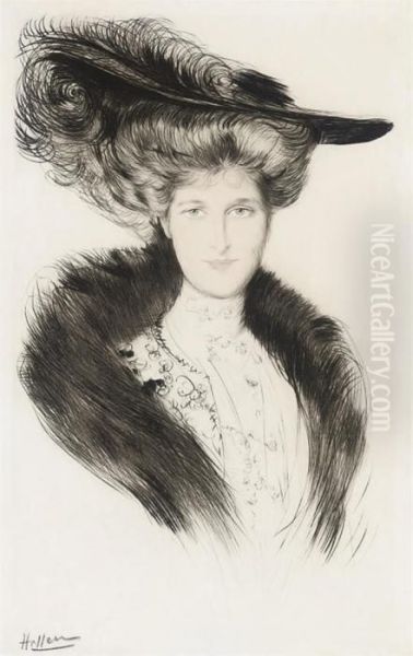 Portrait De Jeune Elegante Au Chapeau Et Au Col De Fourrure - view 1