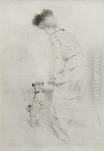 Femme Au Chapeau Et Son Chien by Paul Cesar Helleu