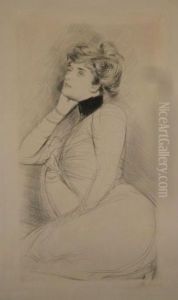 Femme Assise De Profil. by Paul Cesar Helleu