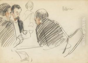 Drei Herren Im Bistro An Einem Tisch by Paul Cesar Helleu