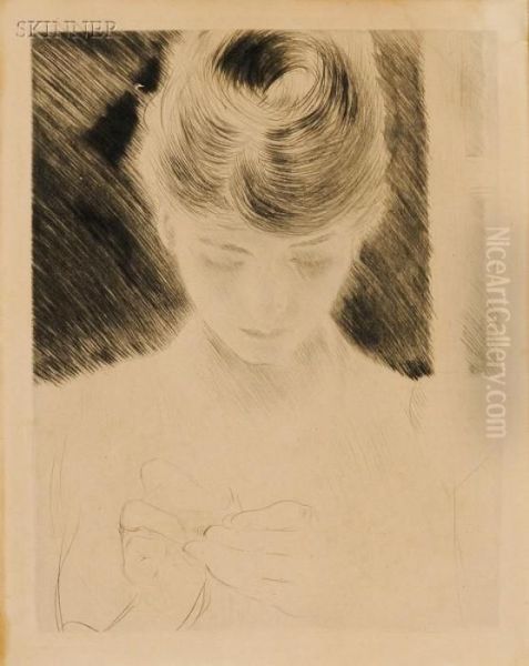 Woman Threading A Needle - view 1