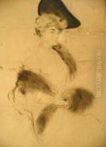 Portrait Of A Woman With Fur Stole by Paul Cesar Helleu
