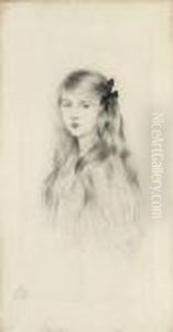 Young Girl With Bow Inher Hair by Paul Cesar Helleu