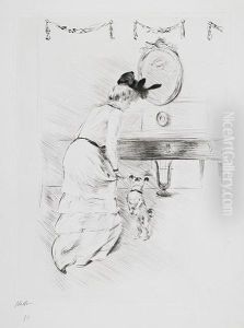 Elegante Et Petit Chien Faisant Le Beau by Paul Cesar Helleu