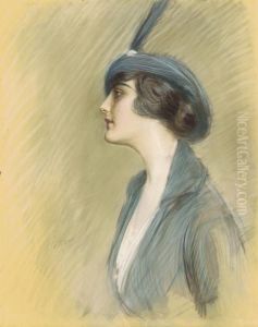 Clara Weil With A Feathered Blue Hat by Paul Cesar Helleu