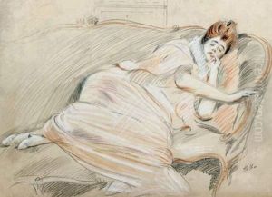 Madame Helleu Sur Son Sofa, Vers 1920 by Paul Cesar Helleu