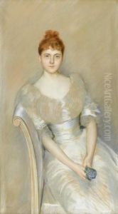 Young Lady In White Dress by Paul Cesar Helleu