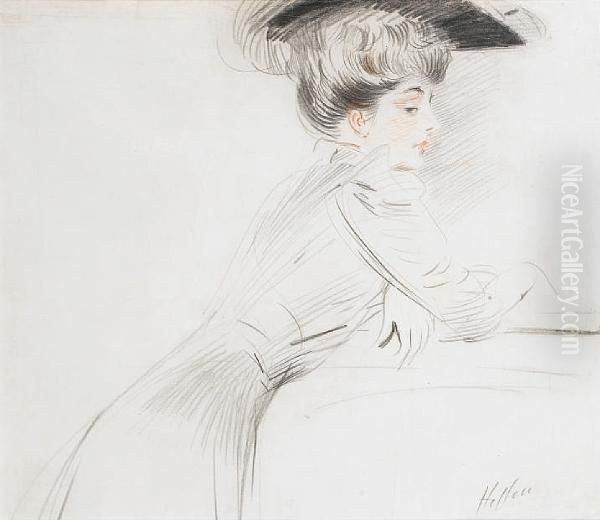 Portrait Of A Lady Resting On A Ledge - view 1