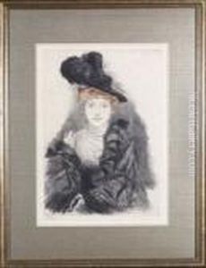 "jeune Femme Au Chapeau" - Colour Drypoint